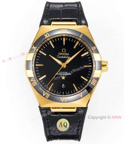 Swiss Copy Omega Constellation new 41 Men Watch Gold Case Black Dial